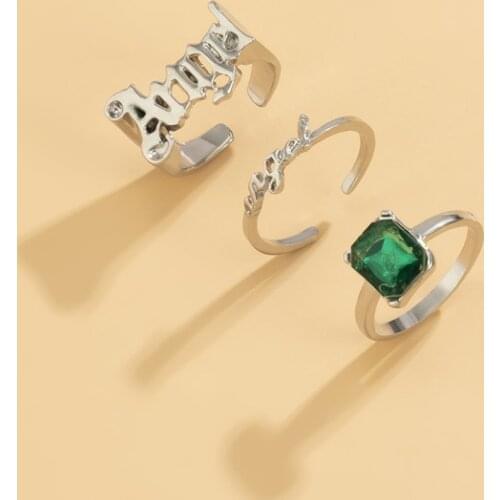 Origin Summer Hiphop Square Geometrical Rhinestone Ring for Women Textured Letter Angel Gold Silver Color Metal Ring Jewelry