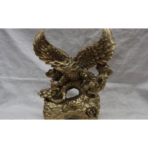 Song voge gem S1243 9 Chinese Folk Refined Copper Bronze Feng Shui awing Fly Eagle hawk Statue