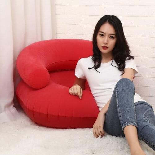 Portable Inflatable Air Chair Bed Outdoor Camping Beach Lazy Sofa Waterproof Fast Fabric Flocked PVC Inflat Camping Sleeping Bag