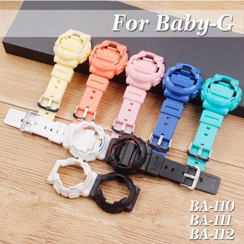 Resin Watch Band for Casio Baby-G BA 110/111/112/120 Modification Ladies Watch Strap + Case Set Accessories