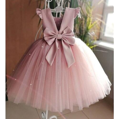 Real Photos Infant Girls First Communication Dresses Infant Baby Girls Puffy Dresses Girls Puffy Pink Birthday Dress Bow Back