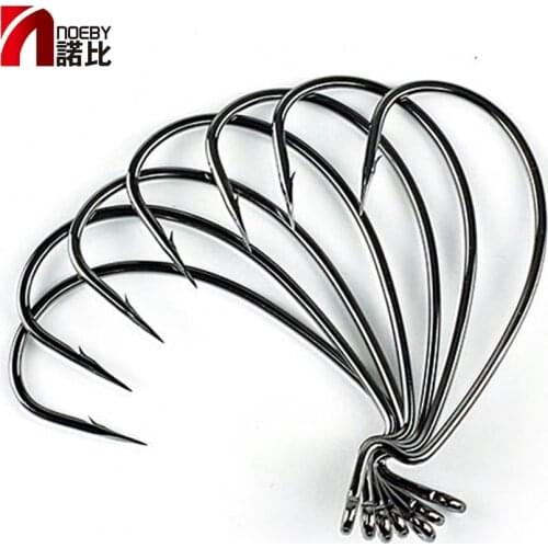 NOEBY Fishing Tackle Worm Hook Barbed Crank for Soft Lure Tackle High-carbon Steel Black Color Jig Big Fish Hook Bass Tools