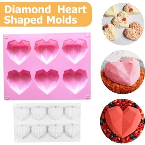 6 Hole Diamond Love Silicone Cake Mold Silicone 3D Heart Shaped Fondant Cake Mousse Chocolate Baking Mold Modeling Decoration