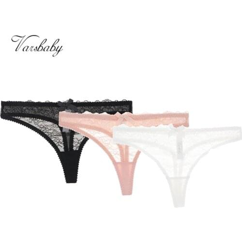 Varsbaby sexy floral lace thong transparent bow underwear low-waist S-XL panties 3pcs/pack for ladies