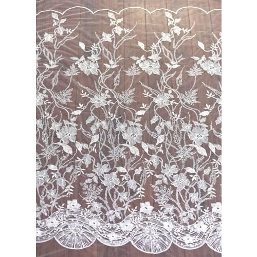 Wedding sequins flower lace dress fabric bridal embroidery Ivory fabric