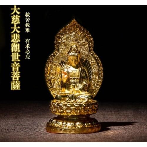 Taiwan resin gilded Bodhisattva Buddha worship Guanyin sitting on the lotus home decor statue Sculpture Avalokiteshvara peace