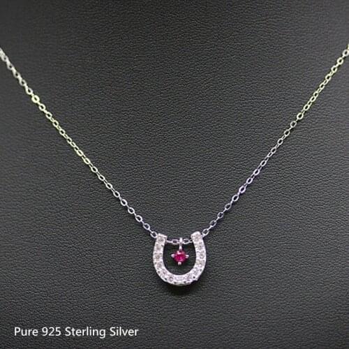 Buyee Real 925 Sterling Silver Fashion Necklaces Women Red Stone and U Shape Wedding Necklace for Women Clavicle Chain Jewelry