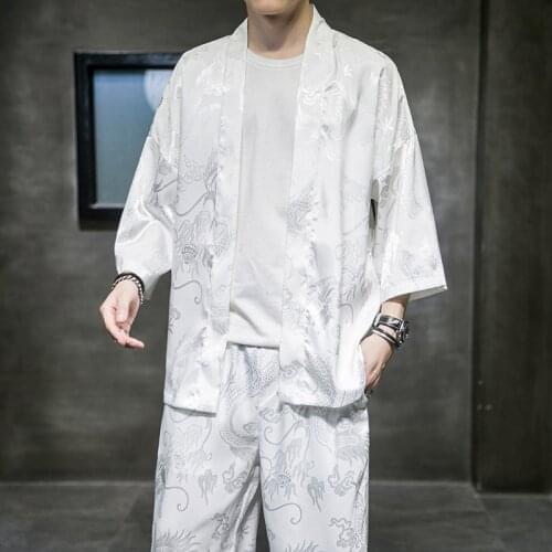 Chinese Style Tops MenS Clothing Dragon pattern Hanfu Japanese Kimono Cardigan Jacket Robe Ancient Style Cloak Large Size 5XL