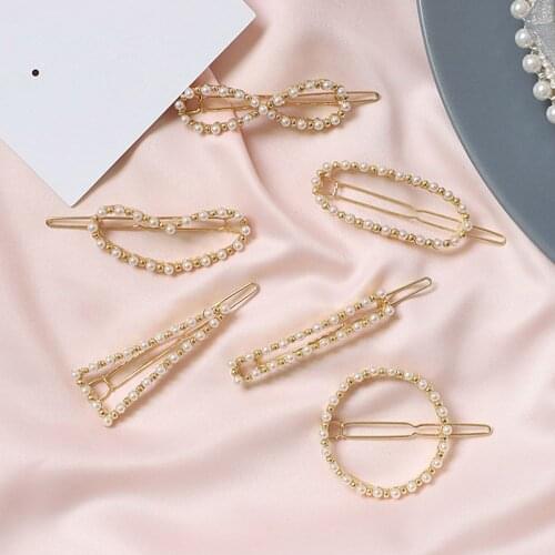 Women Fashion Geometric Round Triangle Hair Clips Imitiation Pearl Hairpins New Hair Accessories Girls Hair Pins Head Accessory