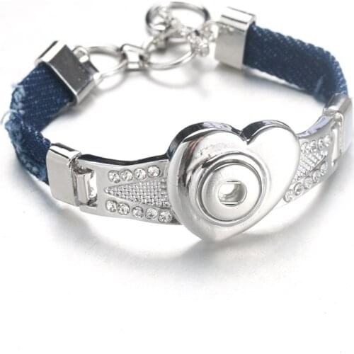 Heart Snap Bracelets Bangles Crystal Metal Bracelets Charms For Women Fit 12mm Snaps Button Jewelry 5511