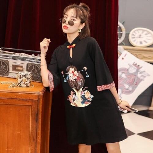 Chinese Style Improved Cheongsam Qipao Dresses Plus Size Modern 2021 Young Girls Silk Dress Women Summer Short Dress Casual 5xl