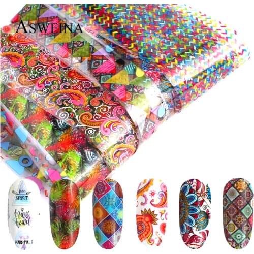 10pcs Nails Transfer Foil Mix Vintage Design Stickers For Manicure Summer Decal Sliders Nails Art Decoration