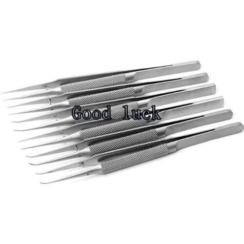 11cm Stainless Steel Round Handle Micro Tweezers Eyelid Tweezers Tooth Platform Ophthalmic Instruments Surgery Tools