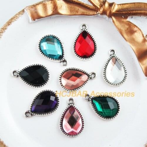 16Pcs Tibetan Silver Tone Retro Teardrop Mixed Crystal Charms Pendants 13x19.5mm