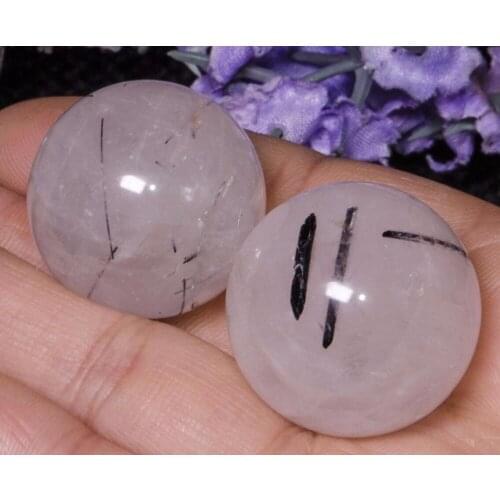 2Pcs 44g Crystal Quartz Spheres,Ball,Undrilled-Black Tourmaline