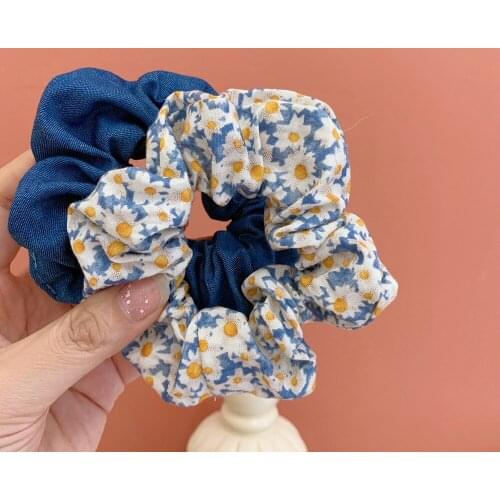 2Pcs/Set Small Floral Fabric Scrunchie Korean Cute Scrunchies Rubber Bands New Autumn And Winter Headdress