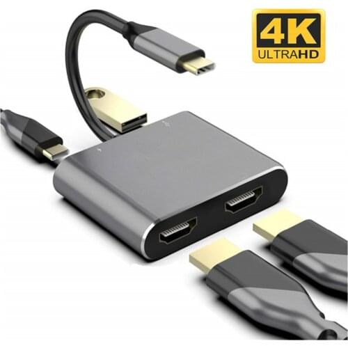 4K Type C to Dual HDMI-compatible USB 3.0 PD Converter 4 in 1 Dock Station Hub Hdmi Adapter Cable For Macbook Laptop TV Monitor