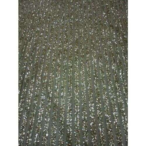 5yards AH116 champange gold double stripe african dobby hand print glued glitter net mesh lace for sawing/lady dress/wedding