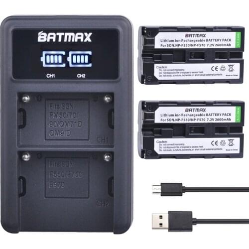 2Pcs NP-F570 NP-F550 NP F550 Camera Battery (2600mah)+ LED USB Dual Charger for Sony F970/F960 NP-F570 F530 CCD-SC55 CCD-TRV81