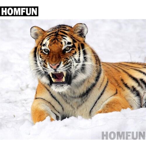 HOMFUN Full Square/Round Drill 5D DIY Diamond Painting "snow tiger" 3D Embroidery Cross Stitch 5D Home Decor Gift A00928