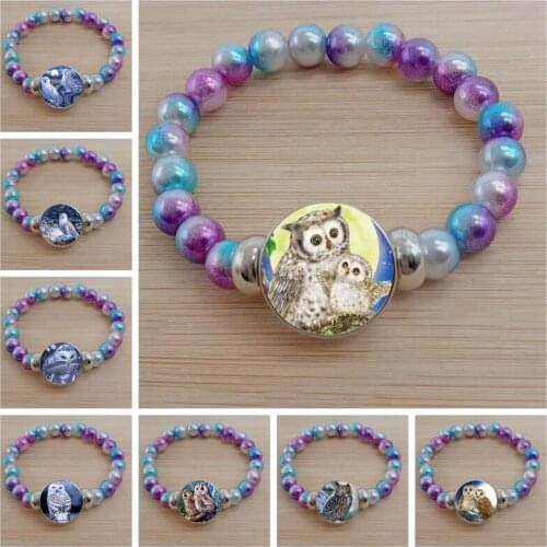 Cute Owl Animal Bracelet Jewelry Glass Round Color Bead Bracelet Ladies Accessories