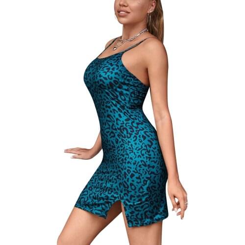 Ladies Sling Dress Fashion Leopard Print Split End Ladies Party Fashion Sleeveless Dress Fashion Sexy