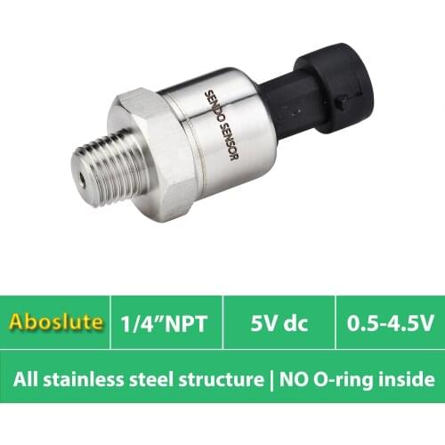 5v input pressure sensor, 1 4 NPT all metal pressure connections, absolute type range from 15 to 1500 psia, 100 kpa 10 mpa abs