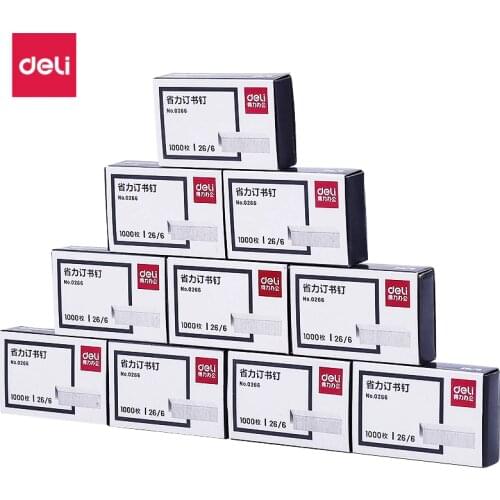 Deli 26/6 Easy To Penetrate Labor-saving Staples Office Staples 10 Boxes (1000 Pieces / Box) Silver JD0012S