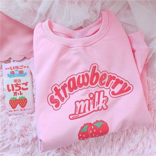Harajuku Kawaii Strawberry Letter Hoodie Sweatshirt Women Kpop Chic cute Pink Tumblr Streetwear warm Sweatshirt casual girls top