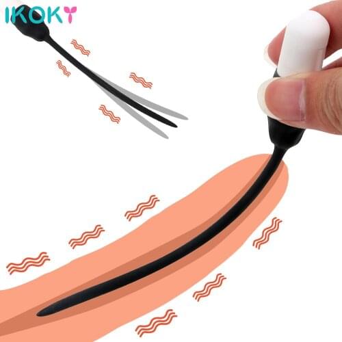 IKOKY Insertion Urethral Plug Urethral Dilators Vibrator Penis Plug Silicone Catheter Sex Toys for Men