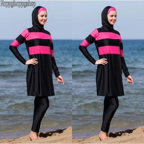 Islamic Muslim Women Swimwear Hooded Hijab Burkinis Outfits Beachwear Swimsuit Modesty Full Cover Swimming Costumes 2020 Fashion