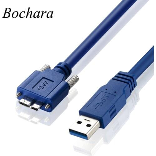Bochara Micro USB 3.0 Data Cable USB 3.0 Type A Male to Micro USB 3.0 Male Foil+Braided Shielded With Screw Panel Mount