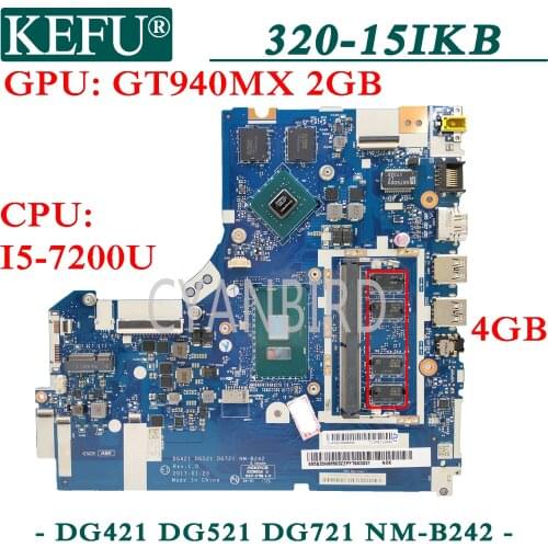KEFU NM-B242 original mainboard for Lenovo 320-15IKB with 4GB-RAM I5-7200U GT940MX Laptop motherboard