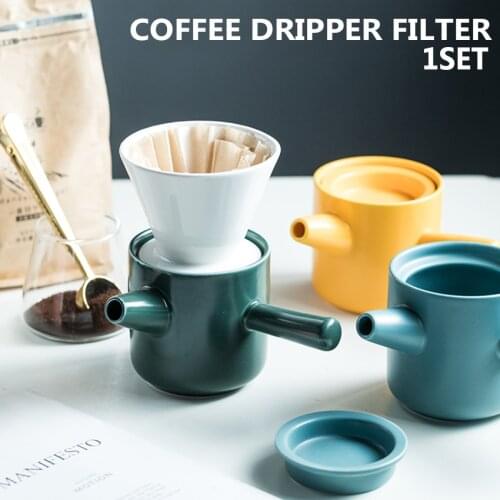V60 Ceramic Coffee Dripper 1-2 Cups Coffee Drip Filter Pot Permanent Coffee Brewing Filter Maker with Filter Cup Coffee Pot Set