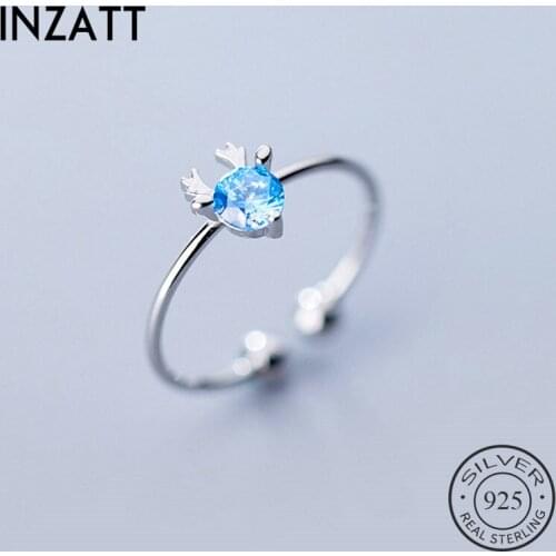 INZATT Real 925 Sterling Silver Blue Zircon Deer Adjustable Ring For Women Party Fine Jewelry Bohemian Animal Accessories