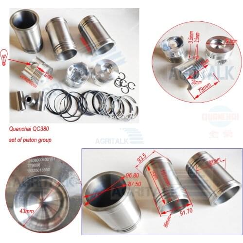 Set of piston group ( overhaul repair kit ) for Quanchai QC380 (please check all the dimenssions ) , part number: 2408000420000