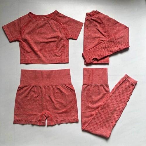 4 Pcs Seamless Yoga Set Women Gym Clothes Fitness Long Sleeve Crop Top Shirts Leggings Shorts Workout Clothes Sport Outfit