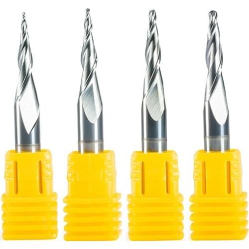 4pc HRC55 R0.25 R0.5 R0.75 R1.0 SHK 6mm Tapered Ball Nose End Mill Tungsten solid carbide Coated Tapered cone cnc milling cutter