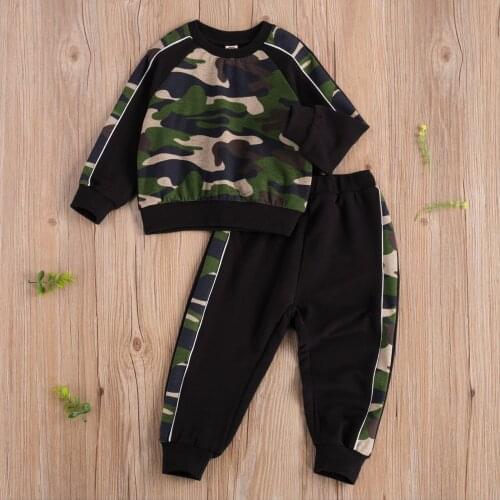2Pcs Unisex Baby Suit Children Clothes Camouflage Print Outfits Long Sleeve Round Neck Pullover + Casual Trousers 2020 Autumn