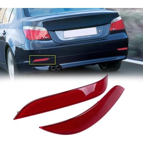 Red Lens Left&Right Side Rear Bumper Reflector Warning Light Strip Sticker For BMW 5 Series E60 Sedan 2003-2007 Pre-facelift