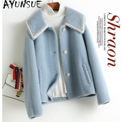 AYUNSUE Autumn Elegant 100% Real Sheep Shearling Coat Female Winter 2021 Short Wool Jacket Womens Fur Coat Manteau Femme Gxy389