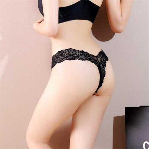 Cute Girls G String Sexy Low Waist Underwear Women Fashion Lace Briefs Panties Transparent Super Thin Hollow Thongs Plus Size