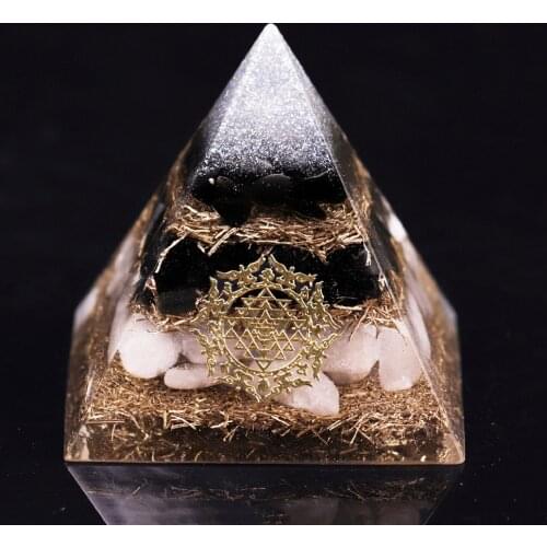 Powerful Orgonite Pyramid Obsidian Copper Shavings Orgone Pyramid With White Crystal Reiki Healing Meditation Pyramids