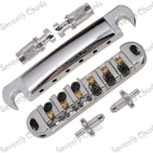 A Set Chrome Roller Saddle Bridge Tailpiece For Electric Guitar With Small Studs Anchor guitar accessories parts