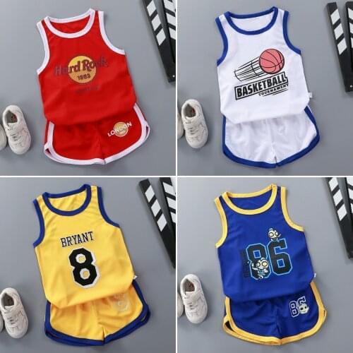 New Childrens Sport Clothing Set Toddler Boy Clothes Girls Summer Outfits Kids Sleeveless Babetball Suits Vest+shorts Tracksuit