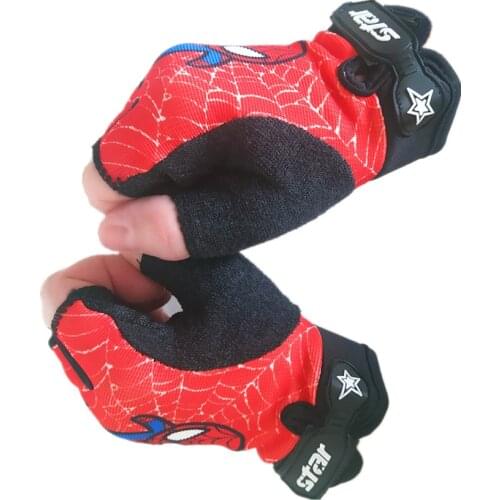 Half Finger Kids Bike Gloves Sport Running Overlock Sewing Anti-Slip Stretch Cycling Gloves For Kids Cartoon For Boy