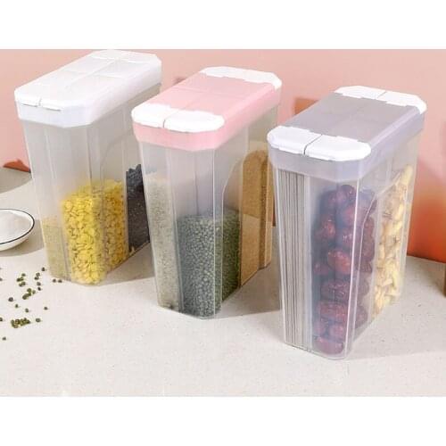 Divided Transparent Sealed Tank Food Storage Containers Kitchen Organizer Grains Dispenser Moisture-Proof Storage Boxes