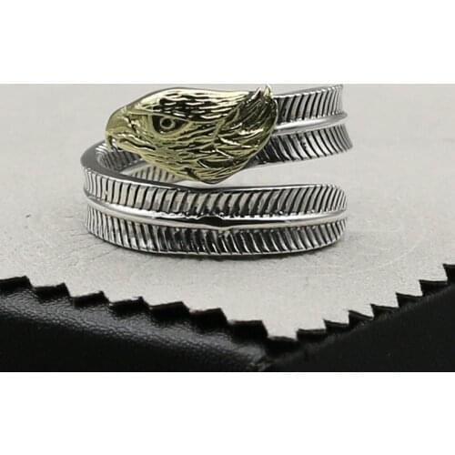 Takahashi Kagura Goro Handmade Jewelry Eagle Feather Fashion Retro Thai Silver Personalized S925 Sterling Silver Ring Open Ended