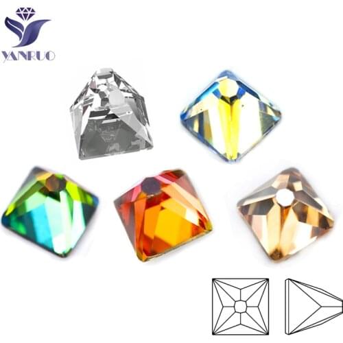 YanRuo 20pcs 4mm Nail Art Square Spike Crystal Glass diamond jewelry Flat bottom shaped Diamond Nails Decorations