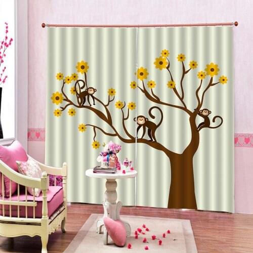 Cartoon animal Shower Curtain Funny Monkey Hanging from Tree Jungle Animals Theme Mascot Print Blackout Curtains